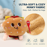 Porte-clés en peluche Kawaii Hamburger Prêt à expédier, Pendentif en peluche sur le thème de la nourriture, Breloque de sac, Accessoire visage souriant CE EN71 CPC