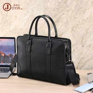 Joyir Men's Genuine Leather <b>Briefcase</b> Black Business Travel Laptop Bag Portable - Product Image 3