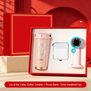 Ensemble cadeau d'affaires 3 en 1 pratique : gobelet à café Lily of the Valley + batterie externe + ventilateur portable turbo pour la promotion d'entreprise - Product Image 4