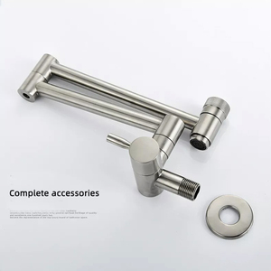 <span class=keywords><strong>Robinet</strong></span> <span class=keywords><strong>de</strong></span> cuisine mural en laiton massif doré brossé avec bras articulé pliable et extensible, mitigeur à double articulation - Product Image 2