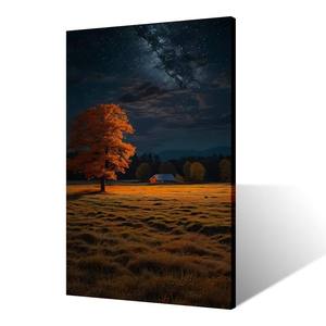 Arte <span class=keywords><strong>de</strong></span> pared en lienzo con paisaje nocturno moderno, luna llena sobre pradera dorada, impresión digital HD <span class=keywords><strong>para</strong></span> decoración <span class=keywords><strong>de</strong></span> sala <span class=keywords><strong>de</strong></span> estar - Product Image 4