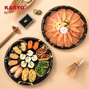 ถาดซูชิพลาสติก 251 ใบ ถาดซาซิมิปลาแซลมอนสำหรับงานเลี้ยง ถาดกลมใส ฝาปิดใส กล่องซูชิพลาสติกแบบใช้แล้วทิ้ง ภาชนะใส่ซูชิพลาสติก - Product Image 1