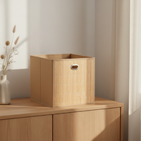 Panier à linge en bambou 27 L sans couvercle, boîte de rangement en bambou avec poignées, pliable, couleur naturelle