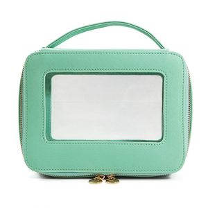 Trending Custom PU Leather Square Shape Cosmetic Pouch Transparent PVC Makeup Bags & <b>Cases</b> - Product Image 1