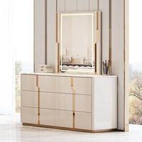 Nouvelle conception de lit king size de luxe, ensemble de meubles de chambre à coucher modernes, ensembles de chambre à coucher en bois avec table de toilette et commode