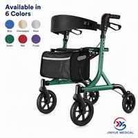 Déambulateur à quatre roues en aluminium avec dossier, sac de rangement, porte-gobelet, hauteur réglable, léger, aide à la mobilité