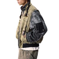 Veste universitaire Finch Garment manches en cuir imprimé patchs brodés toile pilote Blouson vol travail Detroit Bomber Jacket