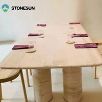 Table à manger rectangulaire de grande taille en pierre, design italien, plateau en marbre beige travertin, StoneSun Custom Royal Dining Room