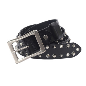 Hochwertige 3,8 cm 1,5 "Breite Erste Schicht Rindsleder-Dorns chließe Mehrfach besetzte Sterne Nieten Gürtel, Western Urban Punk Gürtel - Product Image 4