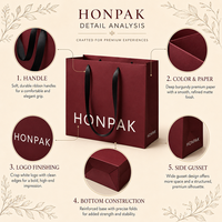 HONPAK Sacs à provisions en papier blanc laminé mat écologique avec poignée en ruban pour vêtements et chaussures