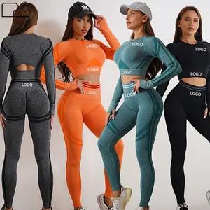 Top Ranking Custom Sexy Sportswear Gym Active Wear Long Sleeve High Waisted Seamless Leggings Fitness Yoga Cloth For Women