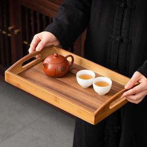 Ensemble de plateaux de service en bois carrés en noyer, plateau à thé, café et petit-déjeuner pour hôtel, utilisation domestique portable - Product Image 2