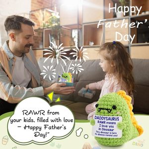 Cadeaux d'anniversaire de fête des pères pour <span class=keywords><strong>papa</strong></span> de fille fils Crochet fait à la main mignon petit <span class=keywords><strong>dinosaure</strong></span> cadeaux de fête des pères pour <span class=keywords><strong>papa</strong></span> - Product Image 1