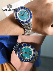 Reloj de Hombre San Martin SN0116G Vintage con Bisel de Aluminio Desgastado, Movimiento Automático Mecánico NH34 <span class=keywords><strong>GMT</strong></span>, Retro, Cristal de Zafiro, Resistente al Agua 100m - Product Image 5