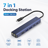 Hub USB C 7 en 1 con Gigabit Ethernet RJ45, HDMI 4K 60Hz, PD de 100W, Estación de Acoplamiento Tipo C, Adaptador Multipuerto de Aluminio para MacBook