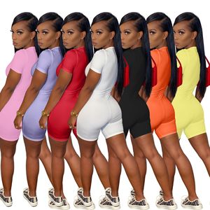 Nuovi arrivi con logo personalizzato 2024 abiti estivi <span class=keywords><strong>abbigliamento</strong></span> da <span class=keywords><strong>donna</strong></span> tinta unita cerniera con scollo a v due 2 pezzi pantaloncini da motociclista set - Product Image 4