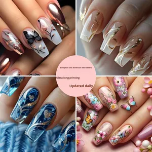 Uñas postizas francesas largas estilo ataúd, puntas de uñas a presión, diseño 3D, manicura de moda, venta al por mayor para salones. - Product Image 1