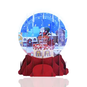 كرة كريستال مطبوعة لعيد الميلاد من XINDUO بطاقات تهنئة من الكلوريد متعدد الفينيل ثلاثية الأبعاد مزينة لعيد سانتا كلوز
