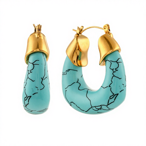 Aros Gruesos de Acero Inoxidable 316L Chapados en Oro de 18K con Diseño Texturizado Estilo Turquesa, Joyería Moderna para Mujer - Product Image 4