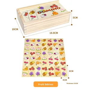 28-Pieces Animal Fruits Puzzle Kindergarten Shape Domino Set Early Educational Teaching Wooden Toys for Kids Boys Girls - Product Image 2