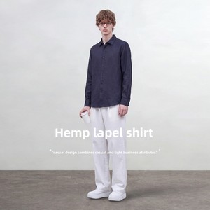 Camicia in <span class=keywords><strong>Lino</strong></span> Organico <span class=keywords><strong>da</strong></span> <span class=keywords><strong>Uomo</strong></span> a Maniche Lunghe, Pura Canapa, Casual Slim Fit, Camicia Estiva Comoda e Personalizzabile - Product Image 3