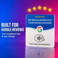 Carte d'évaluation Google personnalisable entièrement en acrylique, 120x120 millimètres, 2 millimètres d'épaisseur, autocollante.