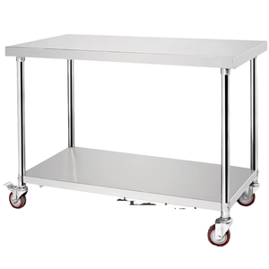 Commercial Kitchen Equipment <b>Work</b> <b>Table</b> 2 Tier with Wheels Adjustable Legs Commercial Kitchen Prep <b>Table</b> Heavy Duty - Product Image 1