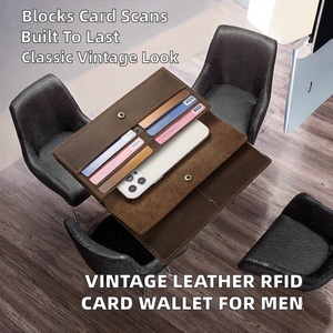 AIGUONIU Cartera de Cuero Genuino Triple Plegable Vintage con Bloqueo RFID, Bolsillo para Teléfono con Cierre de Botón, 20x10cm de Largo - Product Image 2