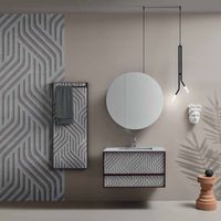 Meuble de salle de bain moderne de luxe en bois massif avec tiroir de rangement en MDF PVC, miroir LED demi-lune, plan de travail en marbre - pour hôtels