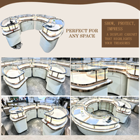 Comptoir de présentation de bijoux de luxe professionnel avec éclairage LED, vitrine incurvée en verre blanc crème pour magasin de détail et centre commercial