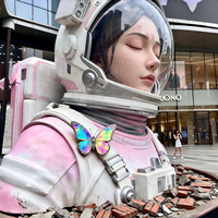 Statue de buste d'astronaute féminine en fibre de verre, grand format, émergeant du sol, pour installation en centre commercial, idéale pour la photographie