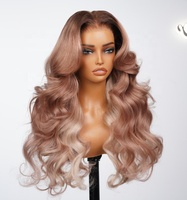 Perruque sans colle 13x6 Three-Go en cheveux Remy blonds fraise, avec dentelle frontale, ondulée, avec cordon de serrage, 100% cheveux humains