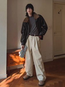 Pantalon de <span class=keywords><strong>costume</strong></span> pour <span class=keywords><strong>homme</strong></span> à taille haute et coupe droite, personnalisé, tendance et décontracté, idéal pour les trajets quotidiens WX751115 HHJ - Product Image 4