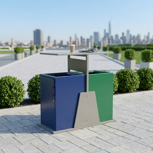 Outdoor Dual Sorting Waste <b>Bin</b> Metal Rectangular Minimalist Design for Recycling and Waste Management - Product Image 4
