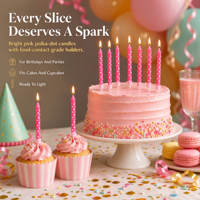 6 bougies d'anniversaire à pois roses et blancs pour la décoration de cupcakes et de gâteaux, fourniture directe d'usine