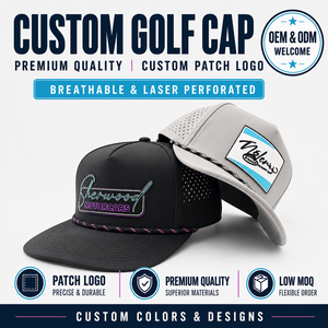 Casquette de golf 5 panneaux en gros, personnalisable avec logo en silicone, style vintage avec cordon, faible MOQ, OEM, visière plate rétro, équipement de performance athlétique - Product Image 1