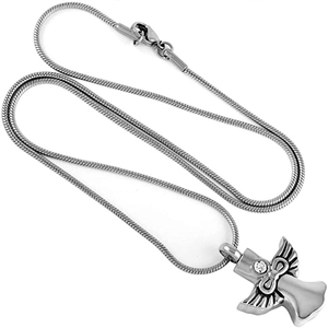 Collier pendentif avec nez et ailes d'ange pour cendres humaines, bijoux commémoratifs crémés, souvenir en acier inoxydable - Product Image 3