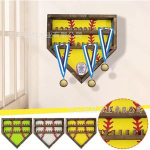 Wooden Baseball Medal <b>Display</b> Rack Triangle <b>Wall</b> Mounted Shelf For Sports Gifts And Decorations - Product Image 2