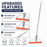 Raclette multi-surfaces 34 cm de large, lame en caoutchouc qui élimine l'eau d'une seule passe, manche en acier inoxydable de 122 cm pour atteindre les points hauts de la maison