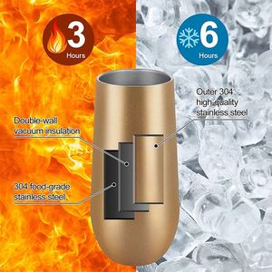 Custom Logo 6Oz Champagne Flutes Wine Vacuum Insulated Stainless Steel Stemless Tumbler With Lid - Product Image 6
