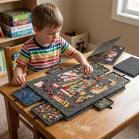 Table de puzzle en feutre pliable avec support, 6 tiroirs, portable, jouet de classification, jouet de bricolage, dessin animé, pour enfants de 5 à 7 ans