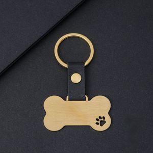 Logo de gravure personnalisé en acier inoxydable porte-clés en cuir PU forme d'os chien nom d'identification d'animal de compagnie étiquettes vierges avec porte-clés - Product Image 4