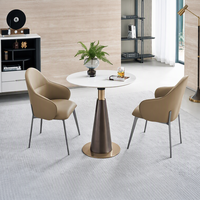 Table à manger avec plateau en marbre et base en acier inoxydable pour usage domestique, cafés et bars