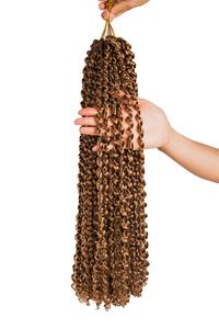 棕色24英寸激情扭钩针头发水波编织头发卷曲长合成头发延伸 - Product Image 5