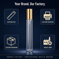 Flacon pulvérisateur de parfum en verre vide, rechargeable, anti-fuite, avec bouchon doré, pour échantillons de voyage, 10 ml, brume fine, vente en gros sur mesure
