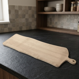 Planche à découper en bois de hêtre naturel rectangulaire 50x16cm, écologique, DEMOLLI, fabriquée en Italie, poignée en métal - Product Image 2