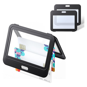 Gift ID Badge Holder with Double-Sided Windows Vertical Hard Plastic Case Black Card Protector Pouch