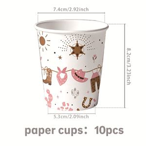 Articles de fête Western rose pour enfants : chapeau de cowboy, assiettes en carton, gobelets, serviettes, bannière pour les petites filles, cadeaux de fête - Product Image 5
