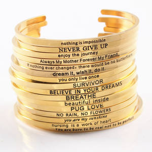 Bracelets en acier inoxydable doré tendance, bracelets lisses à lettres ouvertes, bracelets personnalisés pour l'amélioration personnelle, bracelets pour femmes et hommes, cadeau - Product Image 1