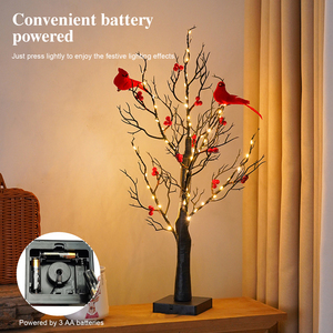 Vintage Glowing <b>Tree</b> with Cardinals 2 BirdsFruits LED Light Fairy Lights <b>Tree</b> Lamp for <b>Tabletop</b> Christmas Decoration - Product Image 5